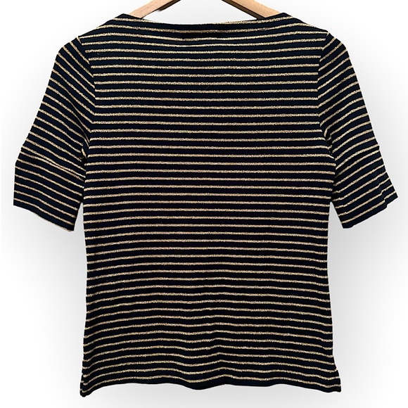 Ralph Lauren Black Gold Boatneck Nautical Short Sleeve Dress Top Size Medium - Picture 2 of 3